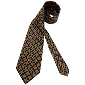 É GUIDO TONELLO Black/Orange Geometric Silk LUXURY Tie HANDMADE ITALY